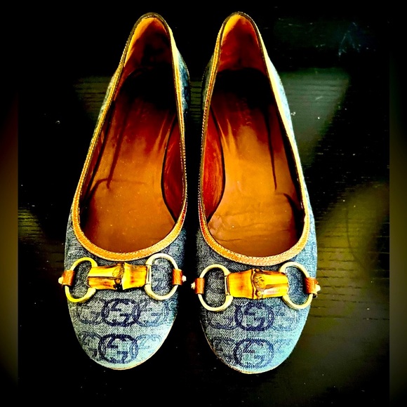 RARE! 💯GUCCI Horsebit Denim Flats - Picture 1 of 6
